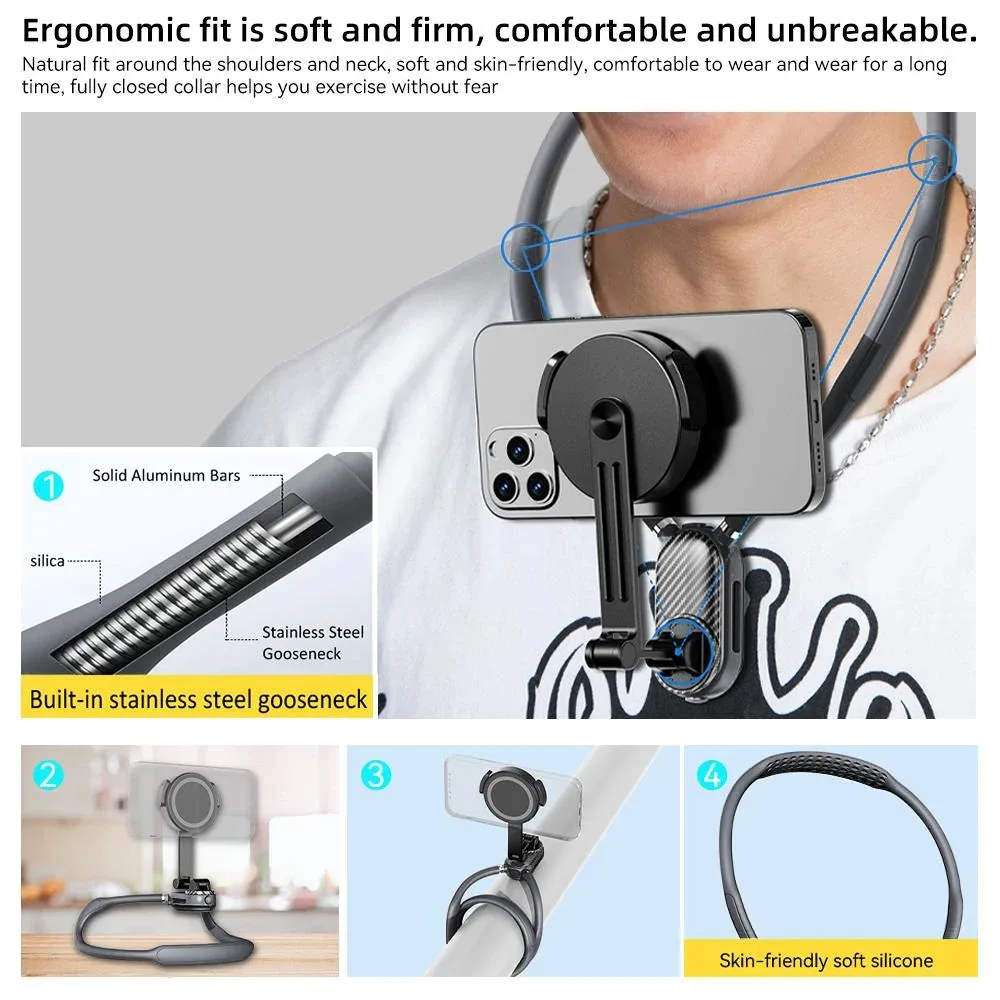 Soporte magnético fuerte de silicona para montaje en el cuello, soporte de liberación rápida para iPhone 16 17 15 14 13 Pro Max Sumsung Xiaomi, soporte de grabación de vídeo