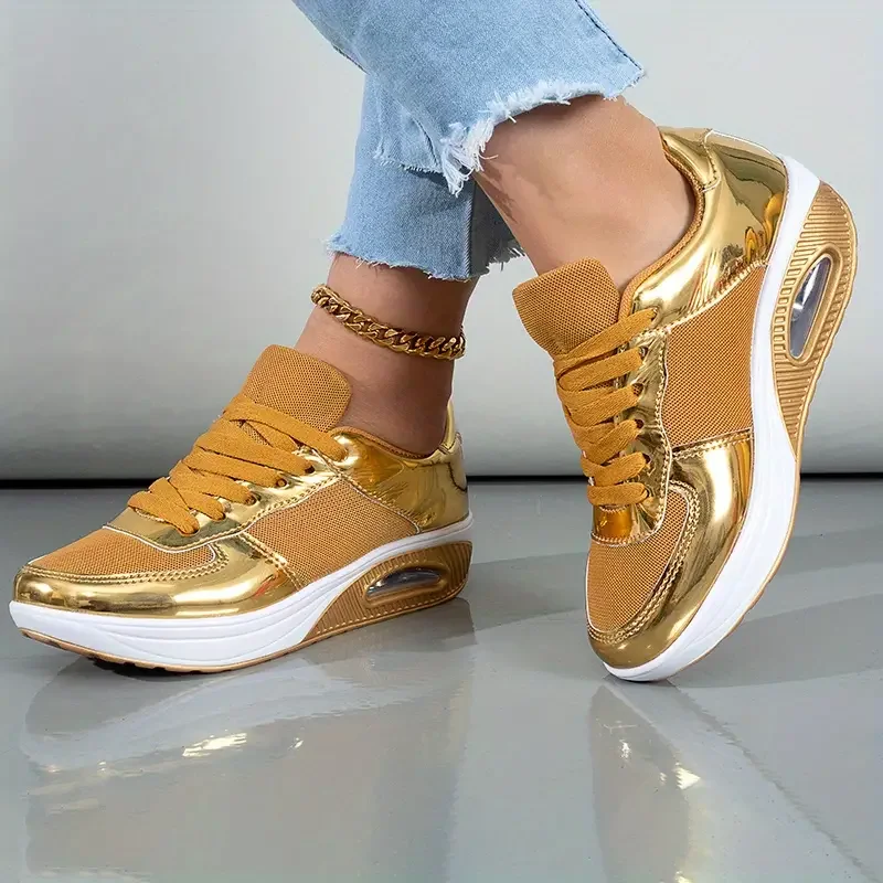 Frauen Turnschuhe Frühling Mode goldenen Spiegel Slipper Paar Glitzer Leder lässige Turnschuhe bequeme flache Schuhe für Frauen