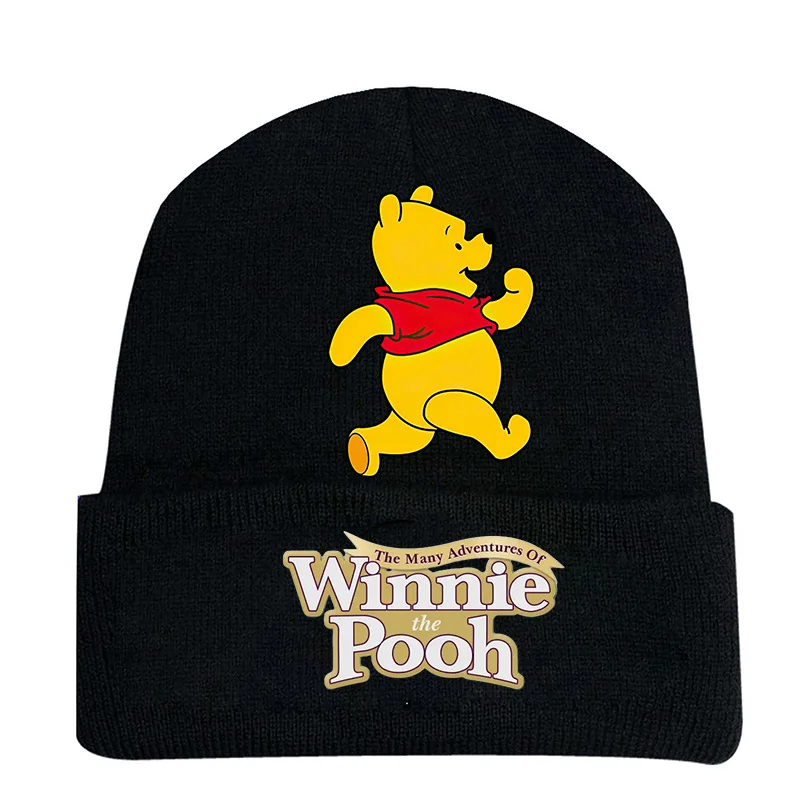 New Disney Pooh Bear Knitted Hat Kawaii Children Autumn Winter Warm Knitted Hat Anime Figures Winnie Printed Kids Outdoor Hat