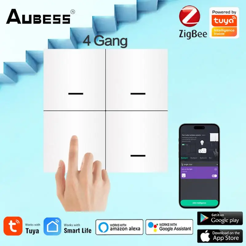 

Aubess Tuya ZigBee 4 Gang Wireless 12 Scene Switch Push Button Controller Automation Scenario Support Zigbee2mqtt Home Assistant