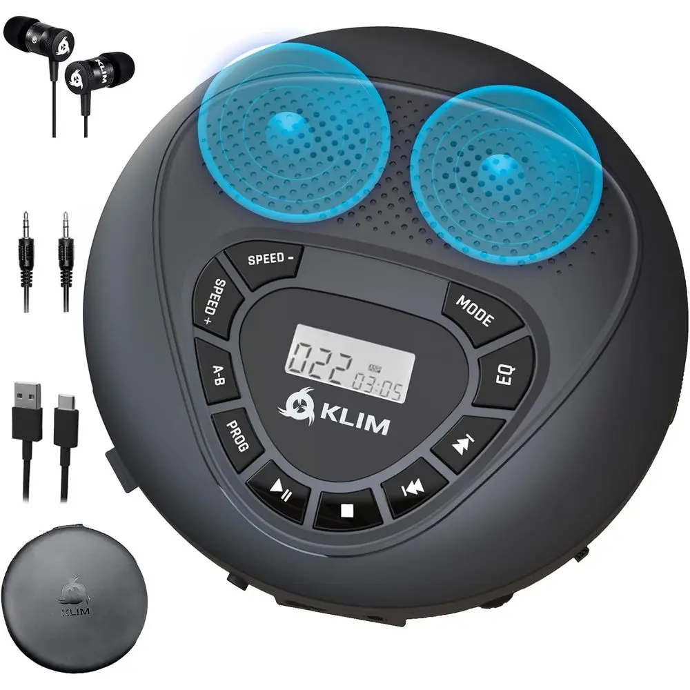 

Portable Bluetooth CD Player with Speakers, Rechargeable Battery, SD Card Slot, and AUX Input for Car and Home Use