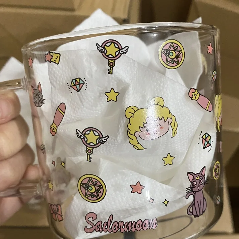 Sailor Moon – tasse à café transparente pour femmes, dessin animé mignon, haute teneur en borosilicate, verre résistant aux hautes températures, pour usage domestique