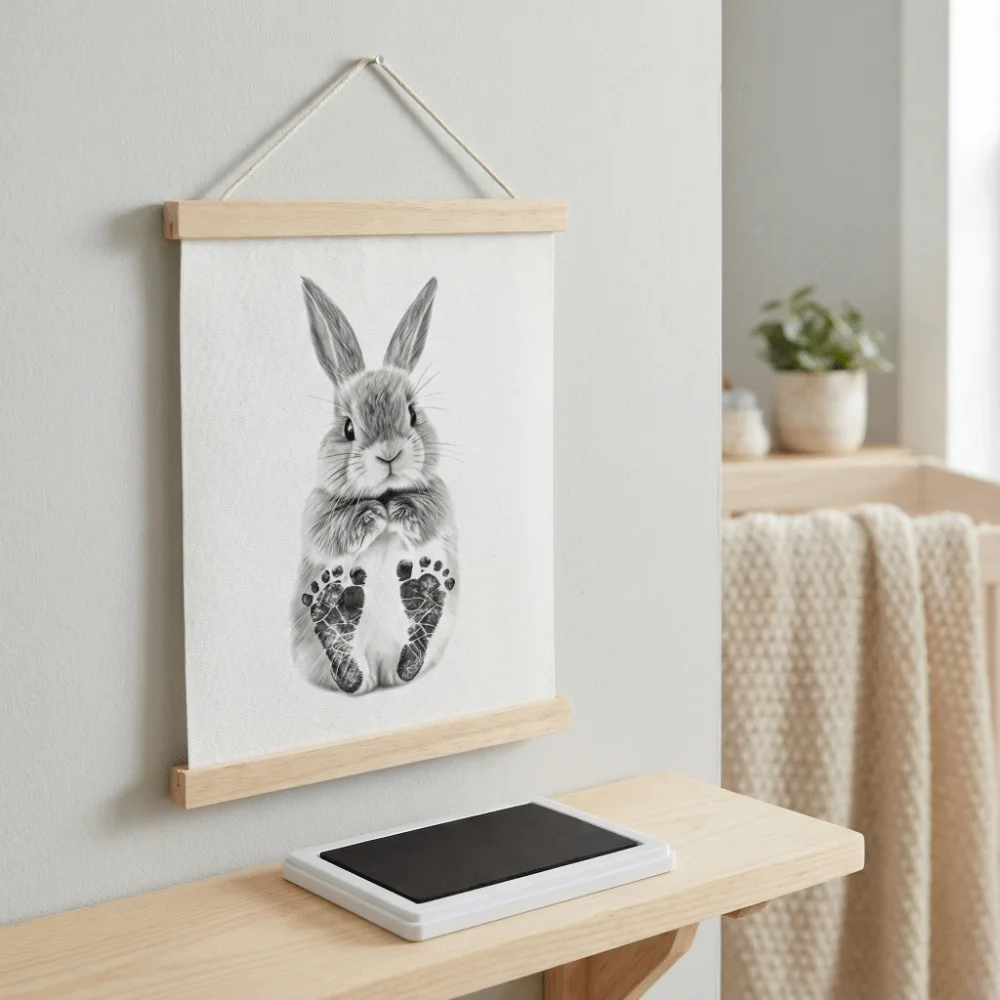 

Набор для творчества: Подвесной свиток с отпечатком детской лапки, деревянная коробка, памятный сувенир на годик, с принтом кролика