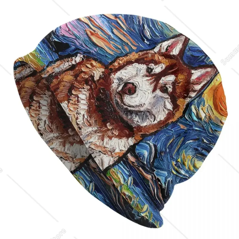 Siberian Husky Starry Night Art Skullies Beanies Caps Unisex Trend Winter Warm Knitted Hat Adult Pet Dog Lover Bonnet Hats