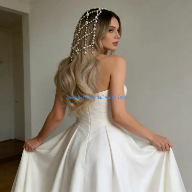 573B Lovely Beads Headpiece With Imitation Pearls Embellishment Easy To Pair With Different Types And Great For Travel
