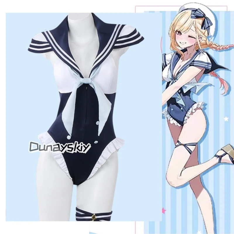 

Anime Dress Up Kitagawa Marin Cosplay Costume Navy Style Jumpsuit Swimsuit With Hat Maid Halloween Carnival Suits
