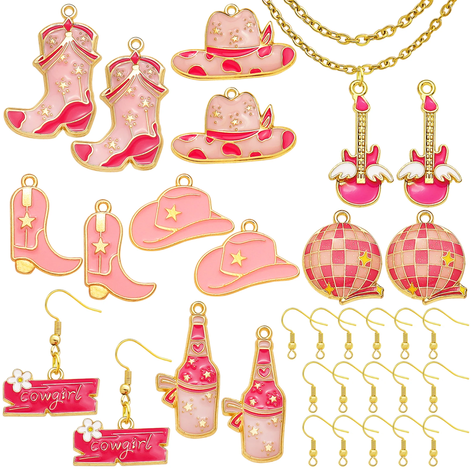 36pcs Western Cowgirl Hat Boots Jewelry Making Enamel Bull head Heart Pendant Charms for Earrings Bracelet Necklace DIY Crafts