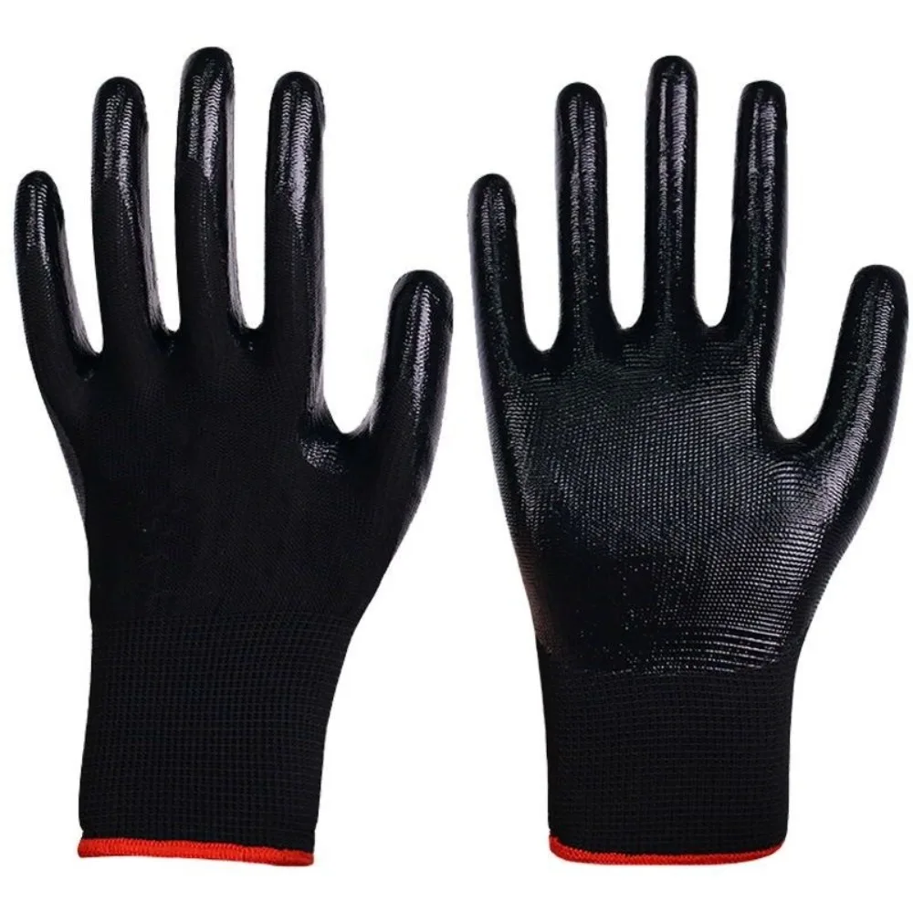 

12pairs Breathable Safety Work Gloves Flexible Durable PU Coated Gloves Oil-Resistant Excellent Grip Nitrile Coated Gloves