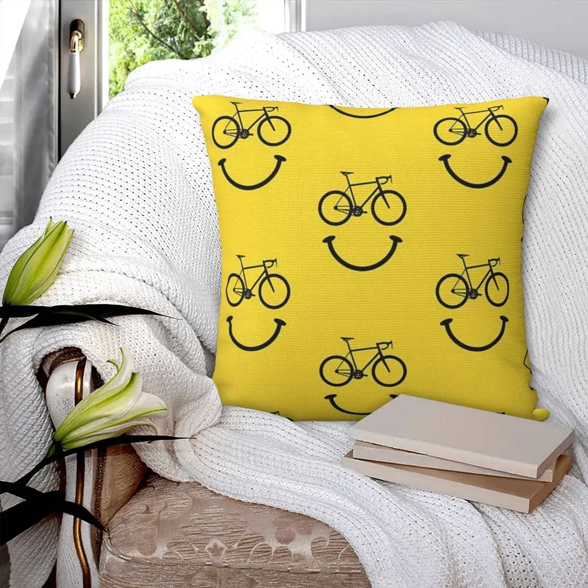 Bicycle Smiley Face Pillowcase Polyester Pillows Cover Cushion Comfort Throw Pillow Sofa Decorative Cushions Used for Home Sofa