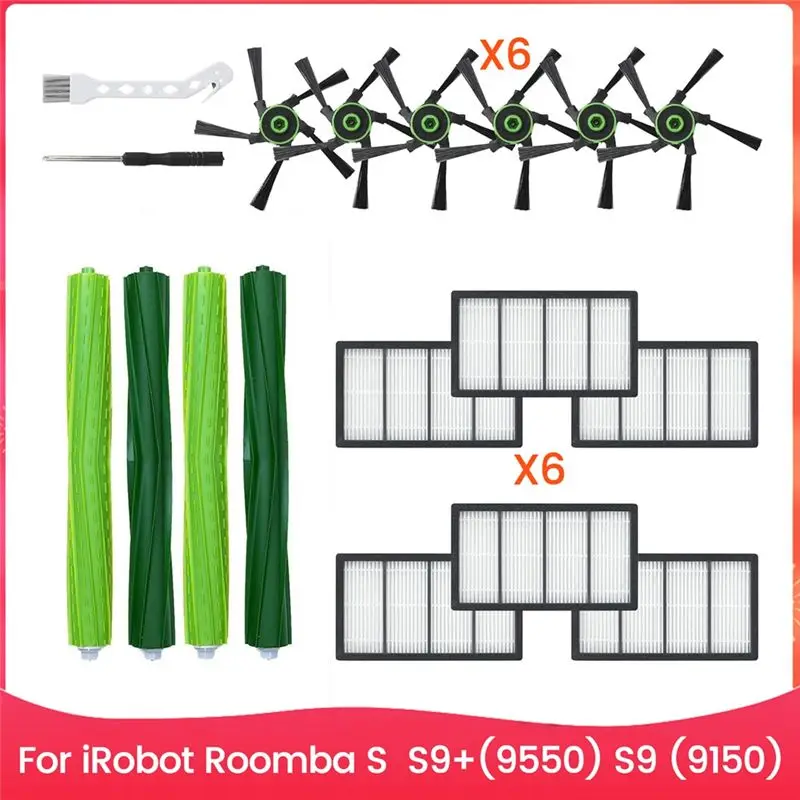 Аксессуары YLS для робота-пылесоса Irobot Roomba серии S S9+(9550) S9 (9150), запасные части: основная щетка, боковая щетка, фильтры.