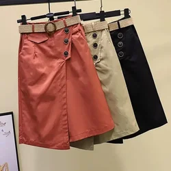 High Waist All-match cotton skirt pants women's 2024 summer new fashion elastic waist wide-leg pants Female casual pants skirt
