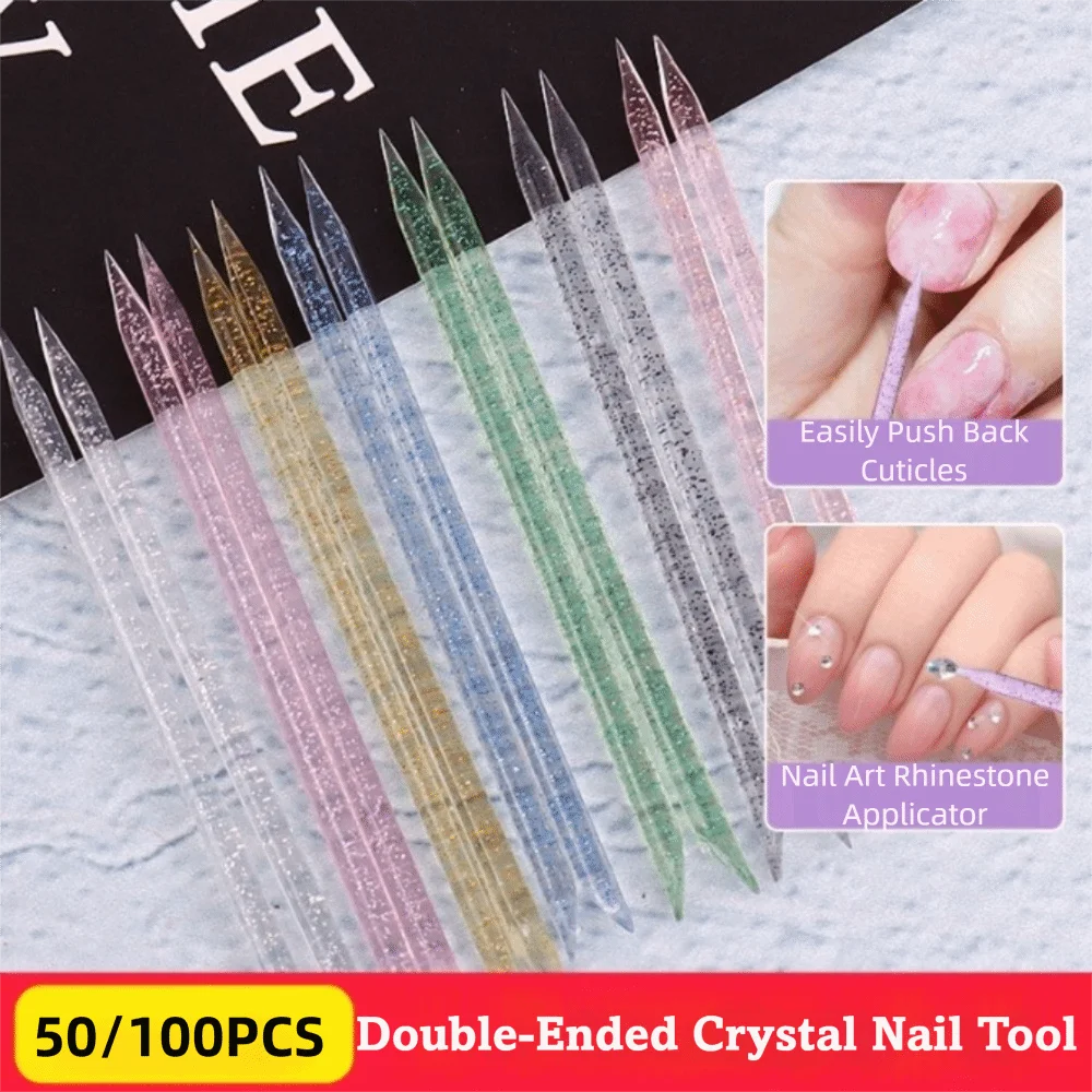 50/100 Stücke Wiederverwendbare Kristall Stick Professionelles Design Kristall Material Doppelkopf Nail art Werkzeug Nagelhautschieber Multifunktional