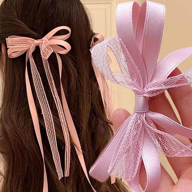 

1pair Korean Lace Bow Hair Clip White Long Ribbon Hairpins Barrettes Headband for Women Girl Hair Accessories Wedding Jewelry