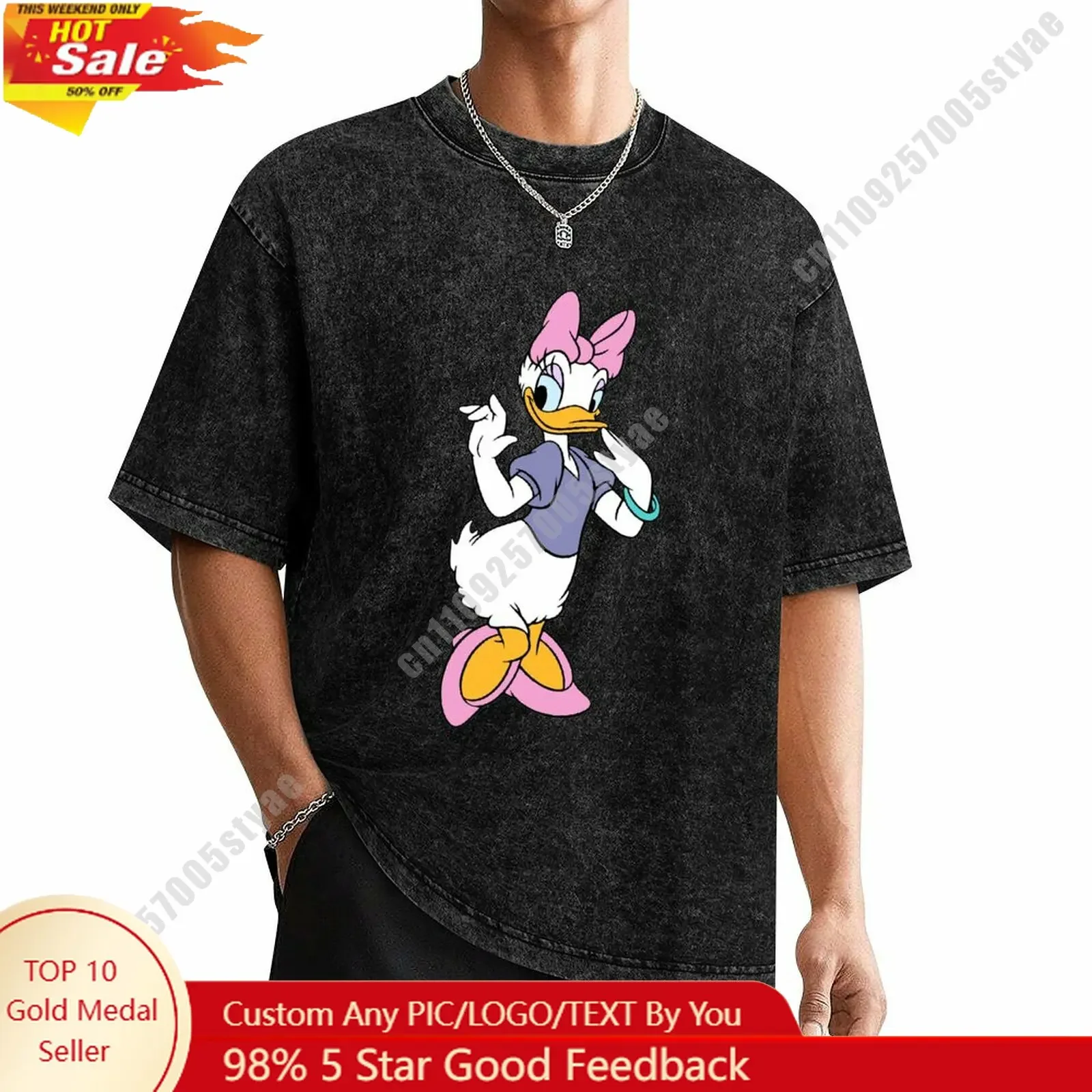 

Daisy Duck T Shirt Disney Customizable Private Your Own Design Heat Transfer Printing Vintage Washed Dropped Shoulder T-shirt