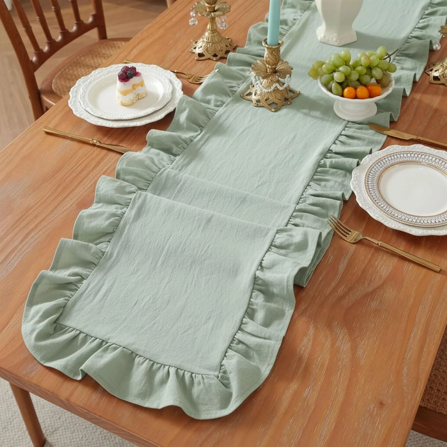 Ruffle Cotton Table Runner Event Party Supplies Decor Romantic Placemat for Holiday Wedding Christmas Fits Dresser Home Decor