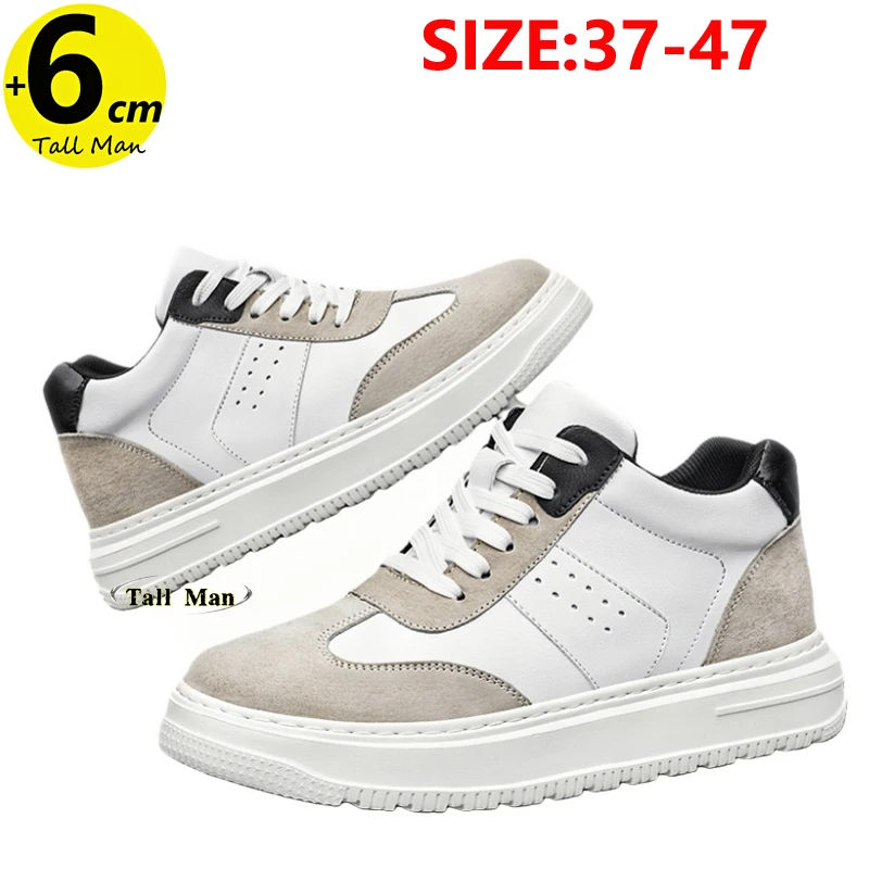 

Leather Men Elevator Oxfords Shoes Height Increasing Insole 6CM Sneakers Plus Size 37-47