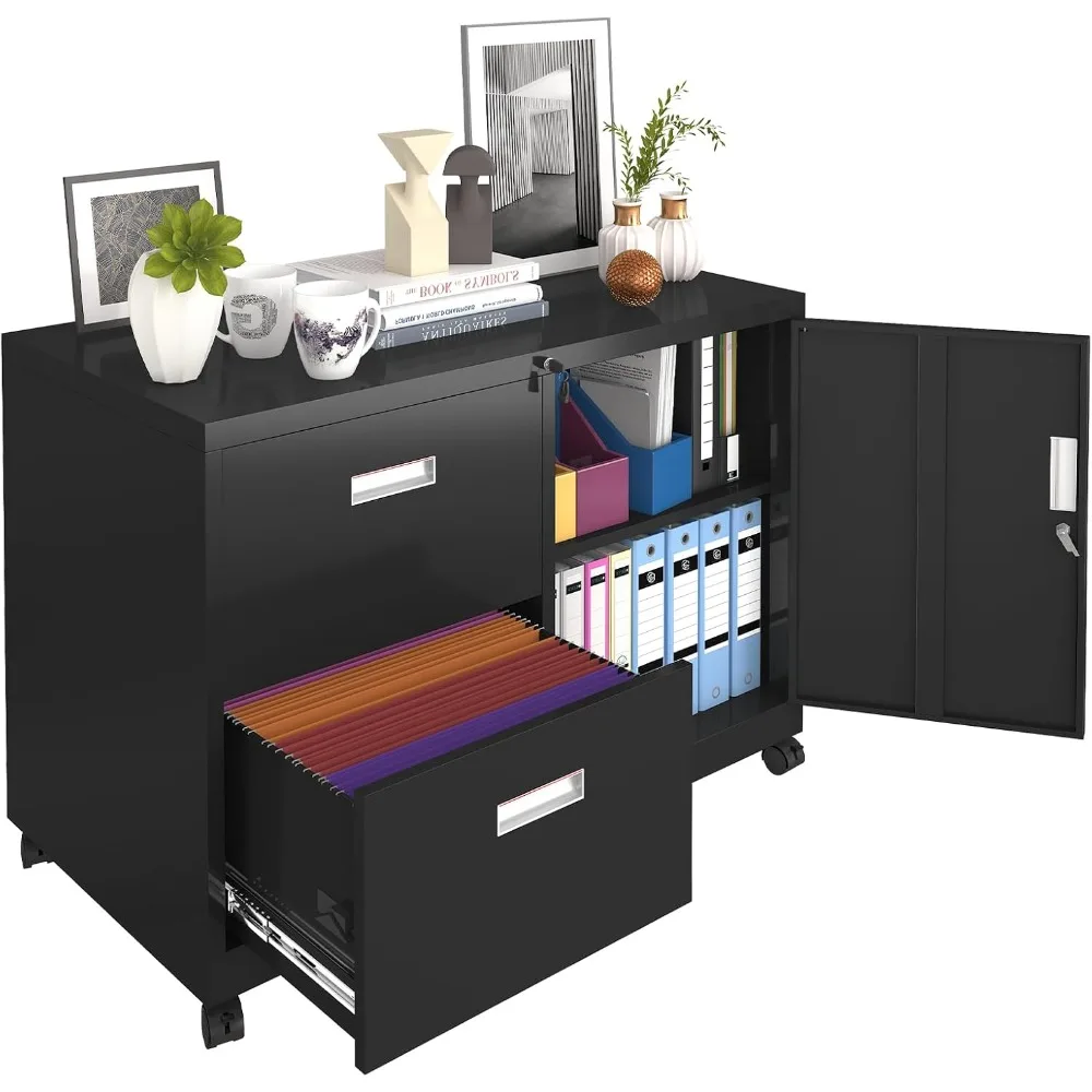 

Metal Storage Cabinet with 2 Lockable Drawers and 1 Lockable Door, Adjustable Shelf, for Home Office and Study Room