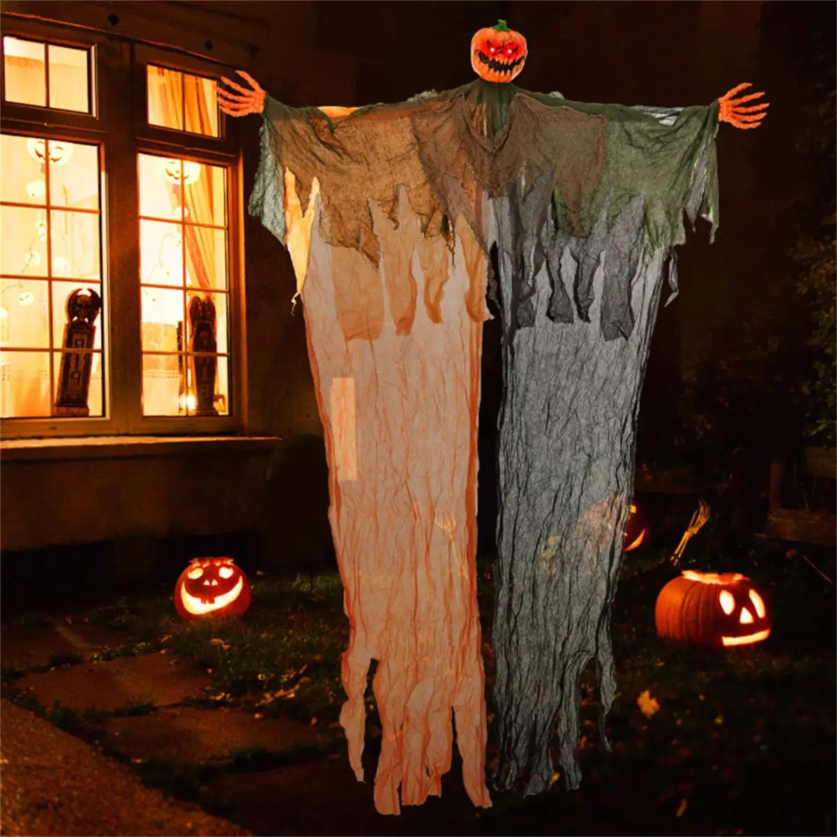 

6FT Bendable Pumpkin Ghost Halloween Decoration with Hanging Arms - Spooky Decor for Parties