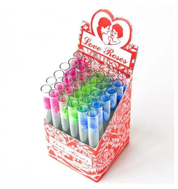 Love Rose Glass Tube with Plastic Flower 36pcs In One Box