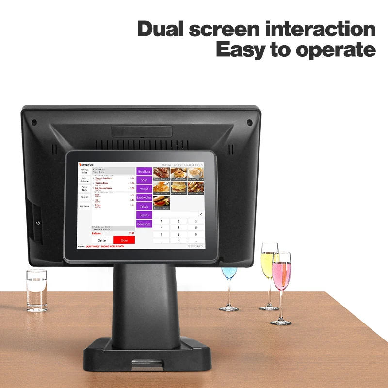 نظام نقاط البيع لآلة تسجيل المدفوعات النقدية Windows 10 الكل في واحد شاشة تعمل باللمس Pos Terminal Retail Pos System للمقصف