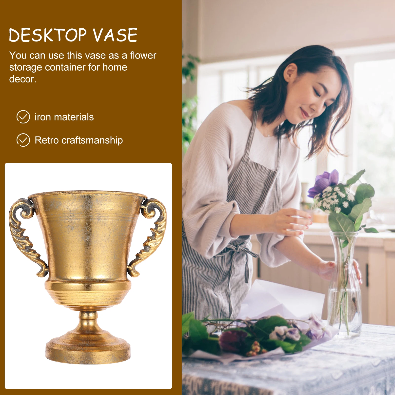 

Retro Iron Vase Vintage Home Decor Vase Decorative Pot For Wedding Party Festival Household Living Room Decoration Metal Flower
