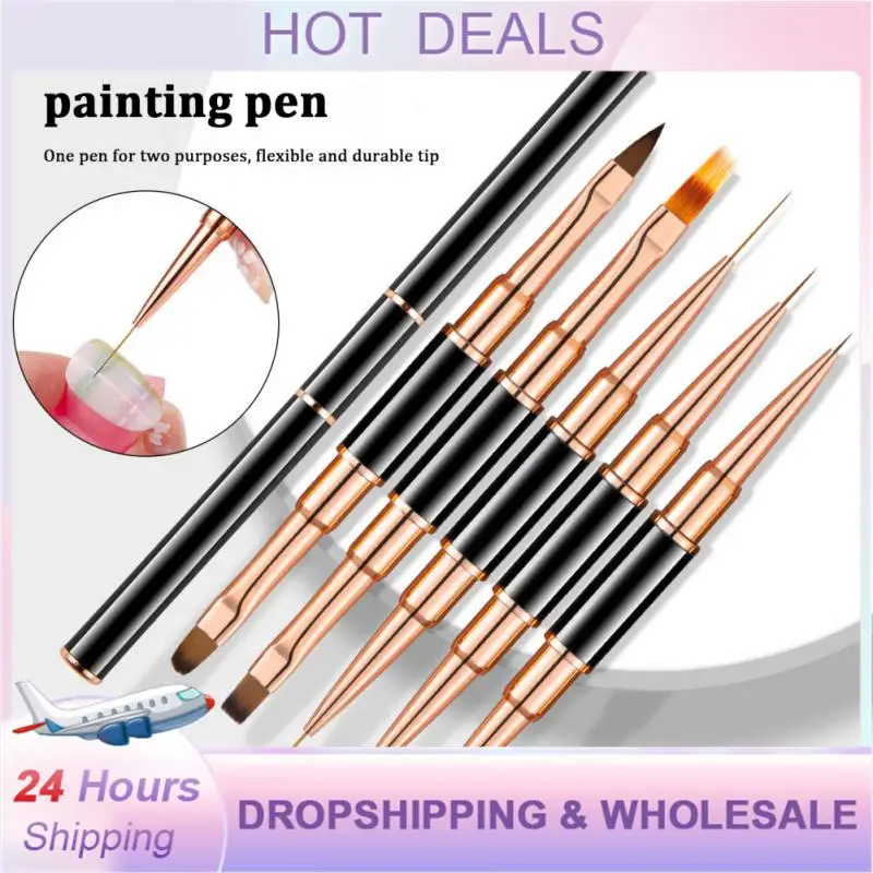 Black Double Head Metal Handle 9mm&11mm Drawing Brush Liner Brush Painting Pen Gel Polish Crystal Nail Art Manicure Tools