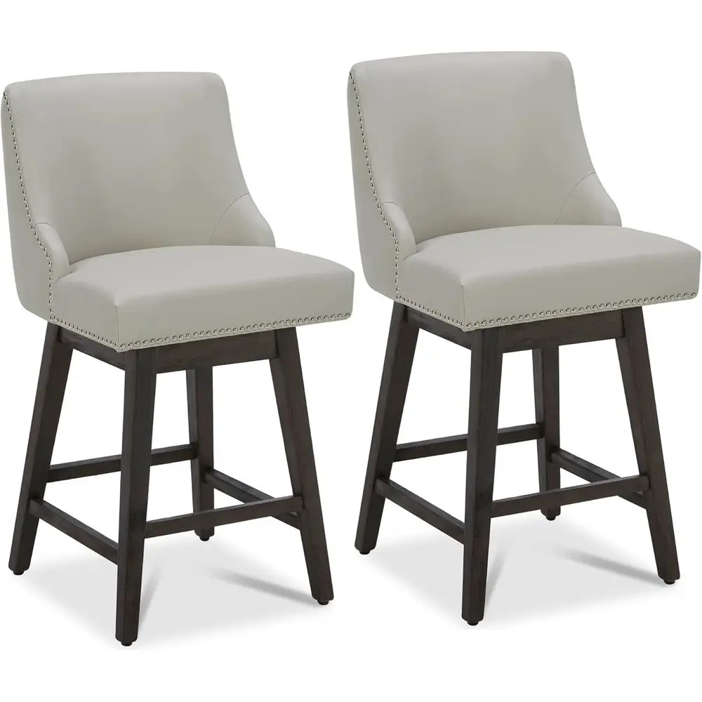 

Набор из 2 вращающихся барных стульев с мягкой обивкой, высота 26 сидений, кремово-серая искусственная кожа, сертифицированная для использования в кухонном острове