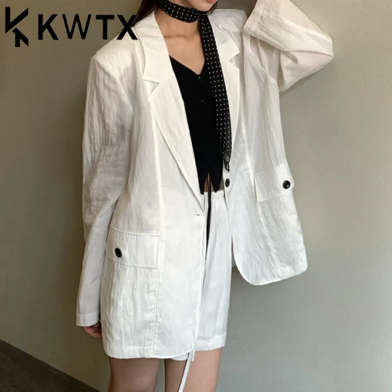 

KWTX Women’s Casual Blazer Spring Summer 2025 Solid Color Vintage Designer Elegant Luxury Soft Pocket Lapel Chic