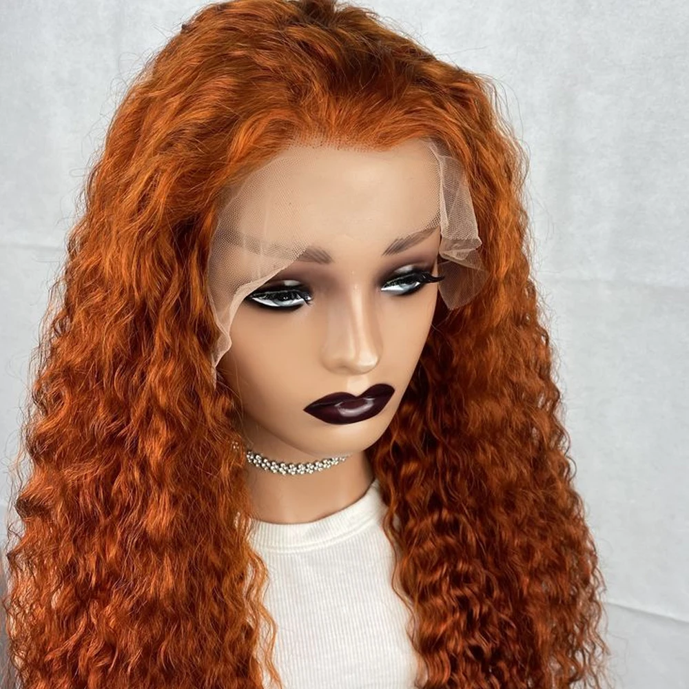 100% Human Hair Orange Ginger Water Wave 13x4 13x6 HD Lace Frontal Wigs Human Hair #350 Pre Plucked Curly Wigs For Women 200%
