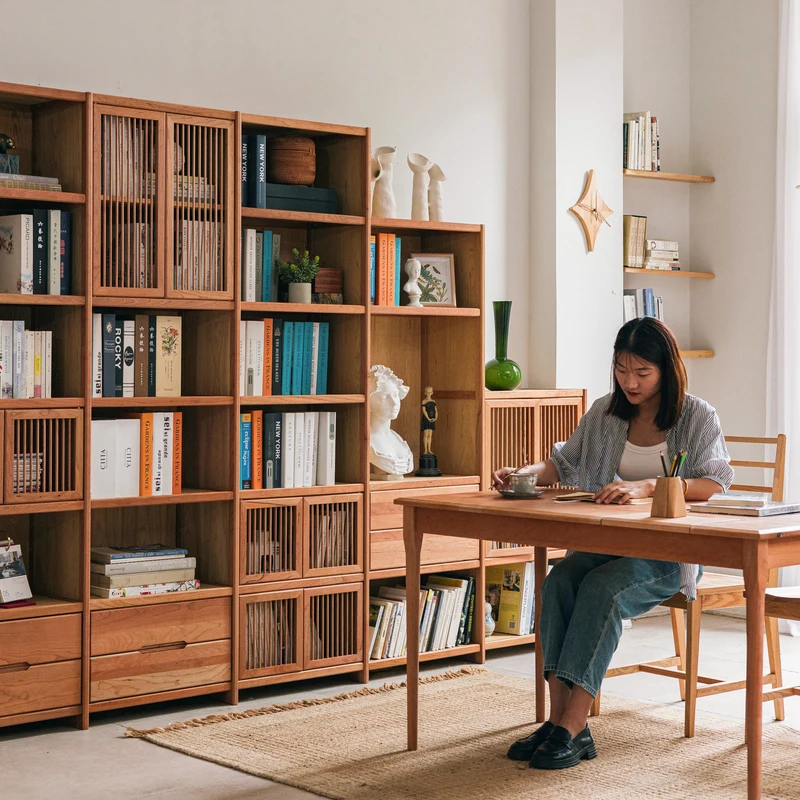 Solid wood bookshelf combination cabinet, living room display rack, office document shelf, locker, display cabinet, light luxury