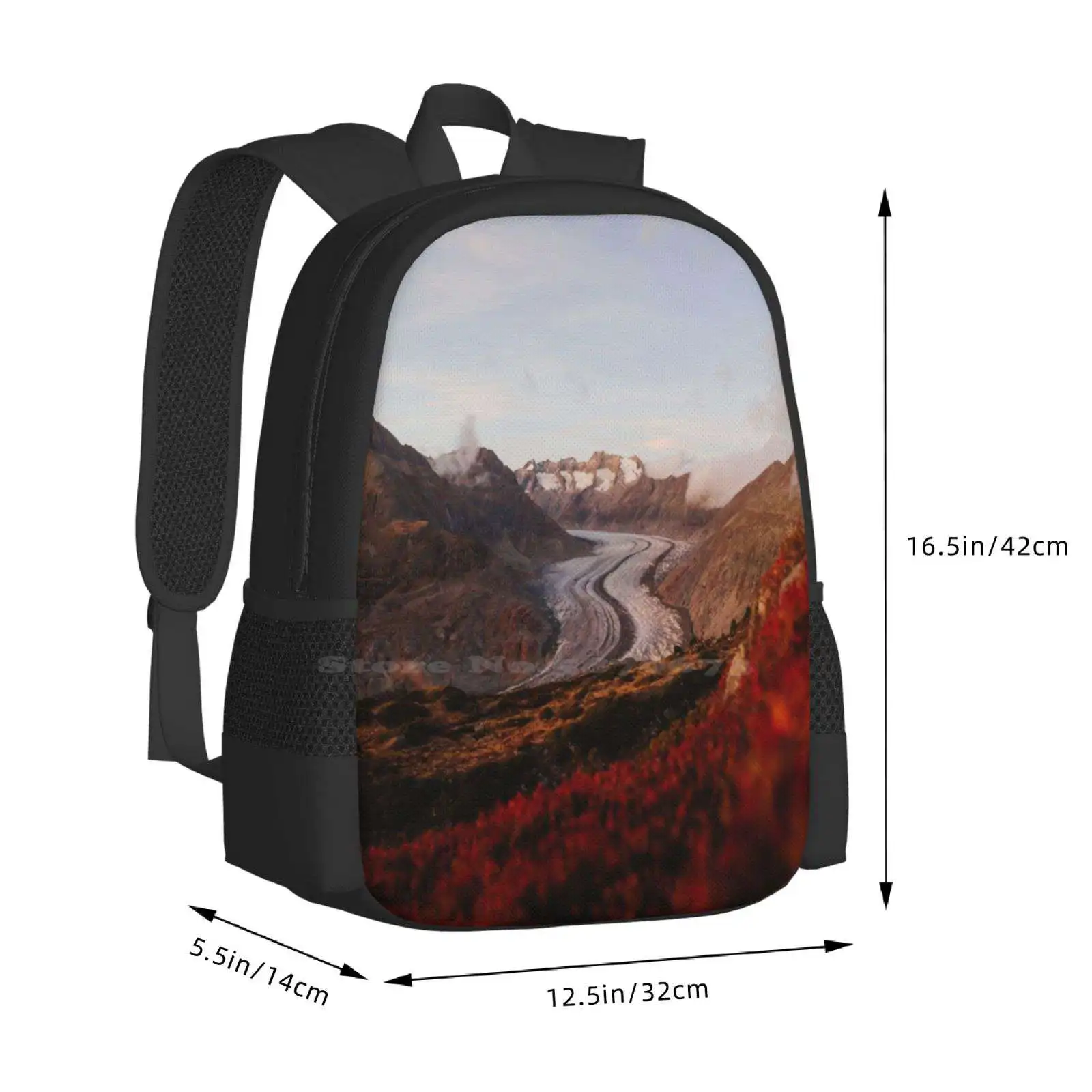 Glacier In Switzerland Hot Sale Backpack Fashion Bags Glacier Nature Outdoors Landscape Autumn Fall Red Hiking Switzerland Alps