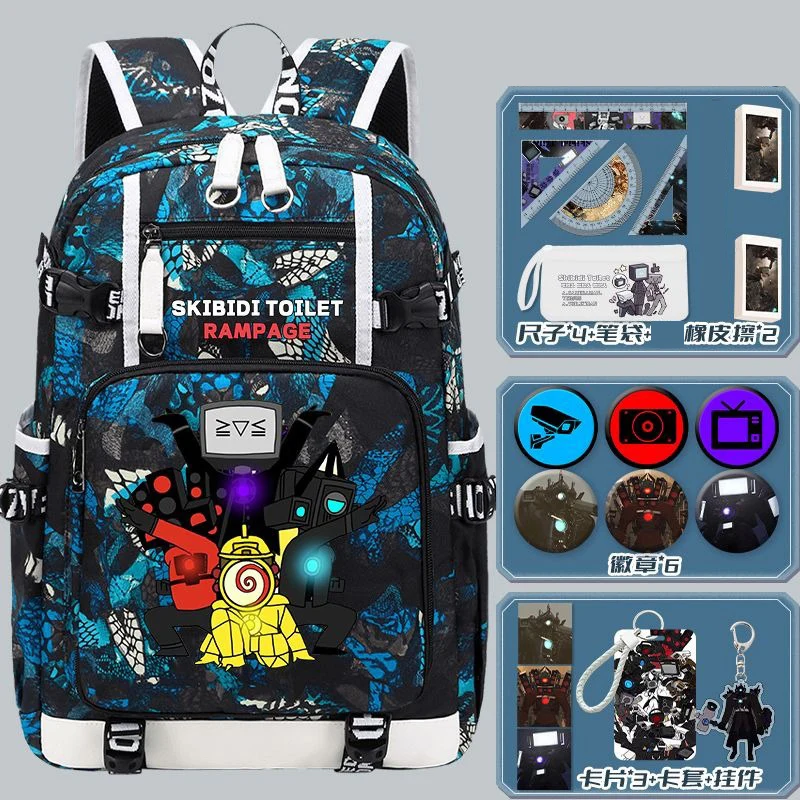 Malla transpirable, negro, azul, rojo, inodoro Skibidi, mochilas escolares para estudiantes, niños y adolescentes, mochilas de anime de gran capacidad para niñas y niños