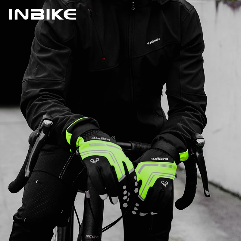 INBIKE 열 사이클링 장갑 젤, 겨울 MTB 도로 자전거 장갑, 방풍 충격 방지, 풀 핑거 장갑, 자전거 라이딩 액세서리