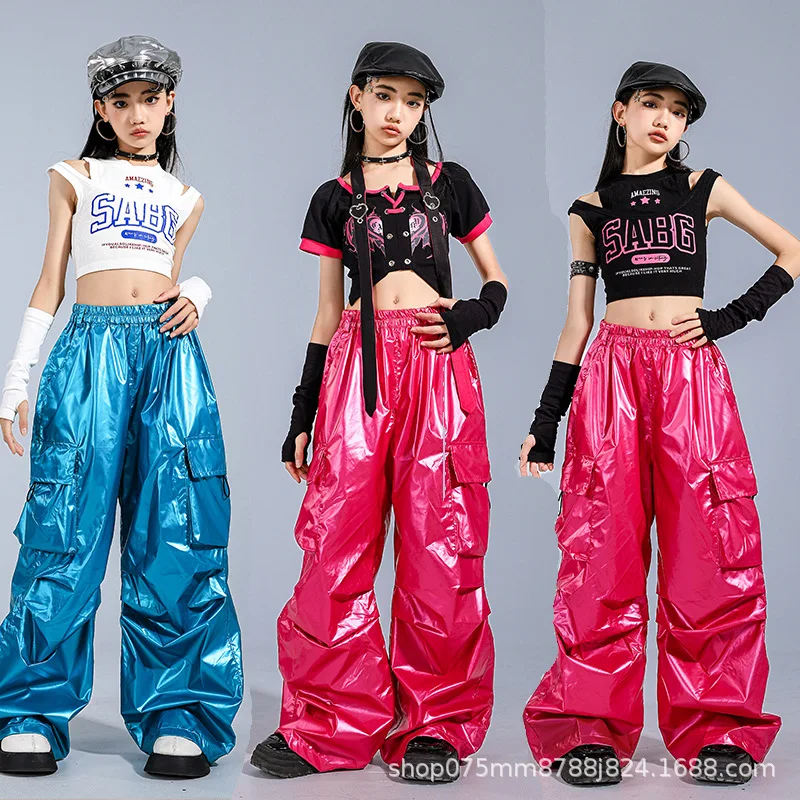 

Cool Bright Street Dance Costumes Kids Jazz Fashion Clothes Girls Hip Hop Crop Tops Loose Pants Runways Stage Show Wear DQS23535