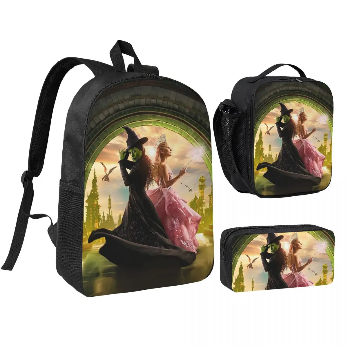 

Wicked Musical Backpack Student Boys Girls BookBag School Bag Laptop Shoulder Bags 3ps Insulated Lunch Bag Pencil Case
