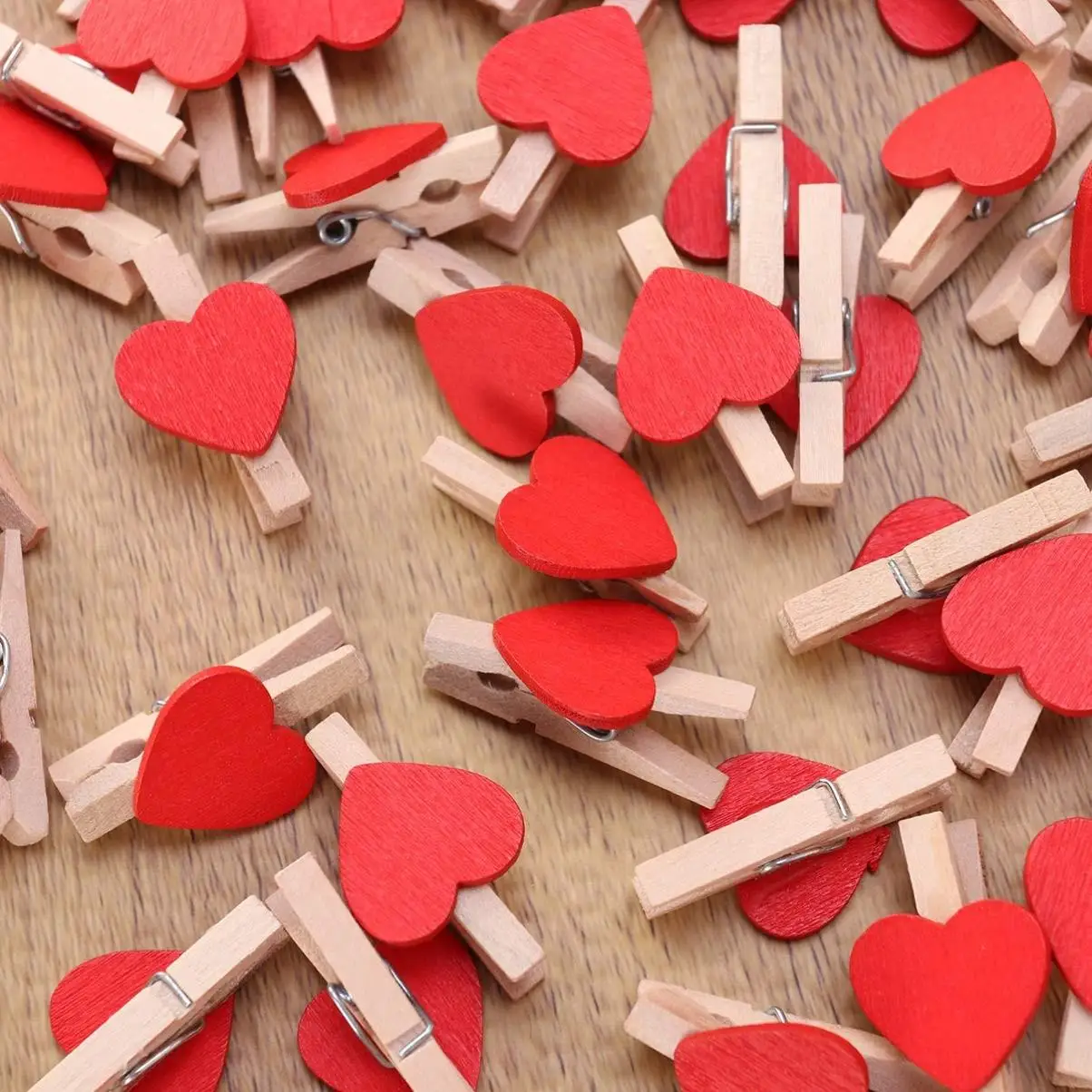 50pcs Heart Wooden Mini Clothespins, Perfect for Hanging Photos, Clothes, Cards, Home Decor, Valentine's Day, Easter, Christmas