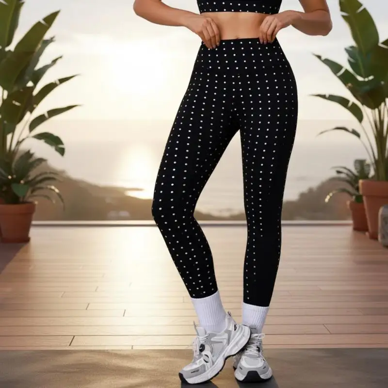 

2026 Yoga Pants Gym Tight Capri Women Workout High Elastic Naked Feel Peach Butt Lift Silver Foil Dot New Design