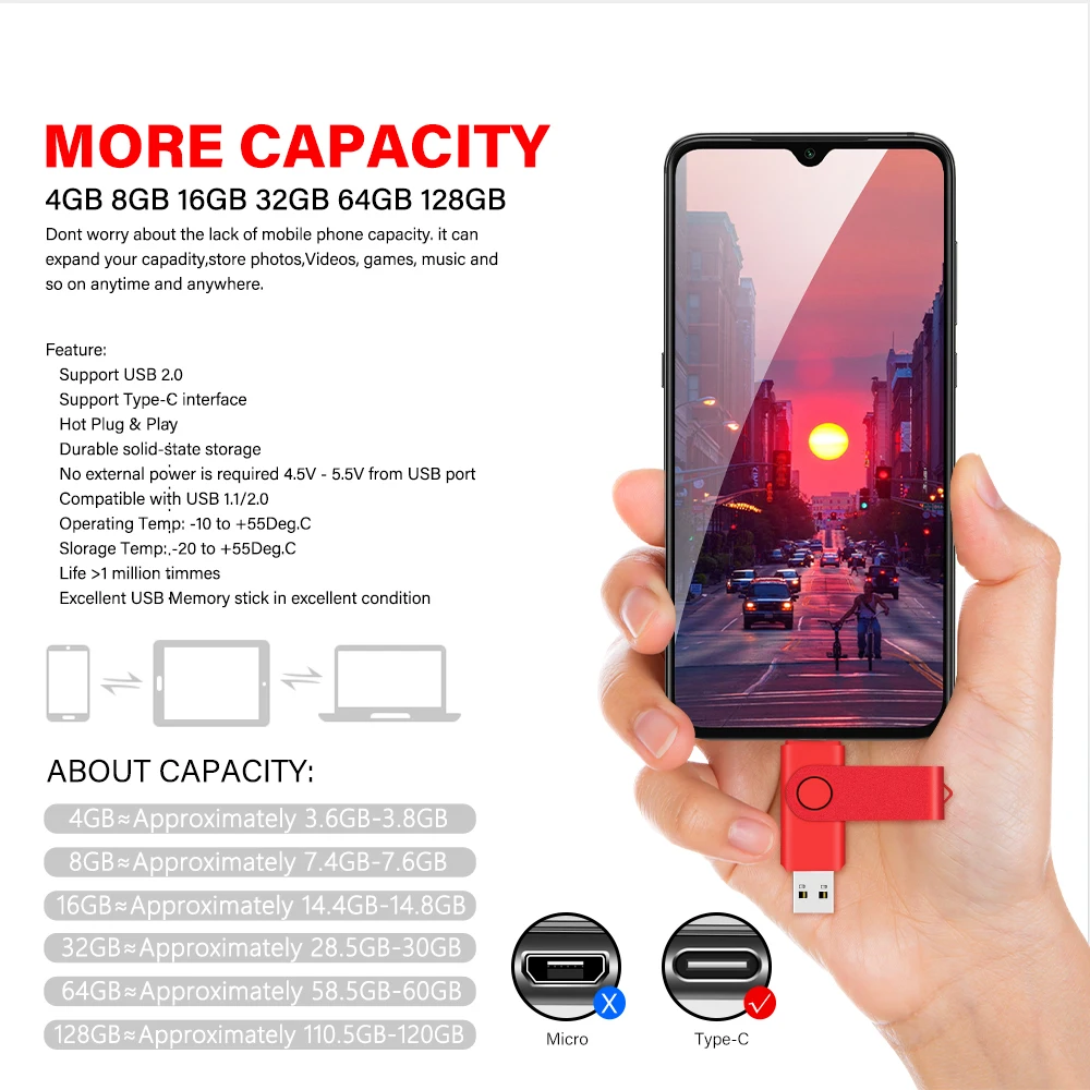 128GB TYPE-C 2-in-1 2.0 USB-Stick Drehbarer Pen Drive Schwarz Speicherstick 64GB 32GB Rot Metall U-Disk Geschäftsgeschenk – Detail 10