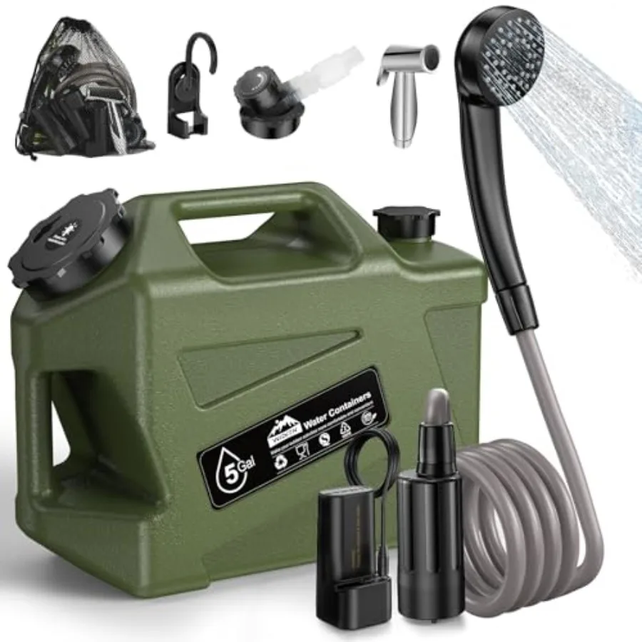 

Portable Camping Shower: Food-Grade 5-Gallon Bucket, Black, IPX7 Waterproof High-Pressure Spray for Camping, Beach, Hiking, Dog