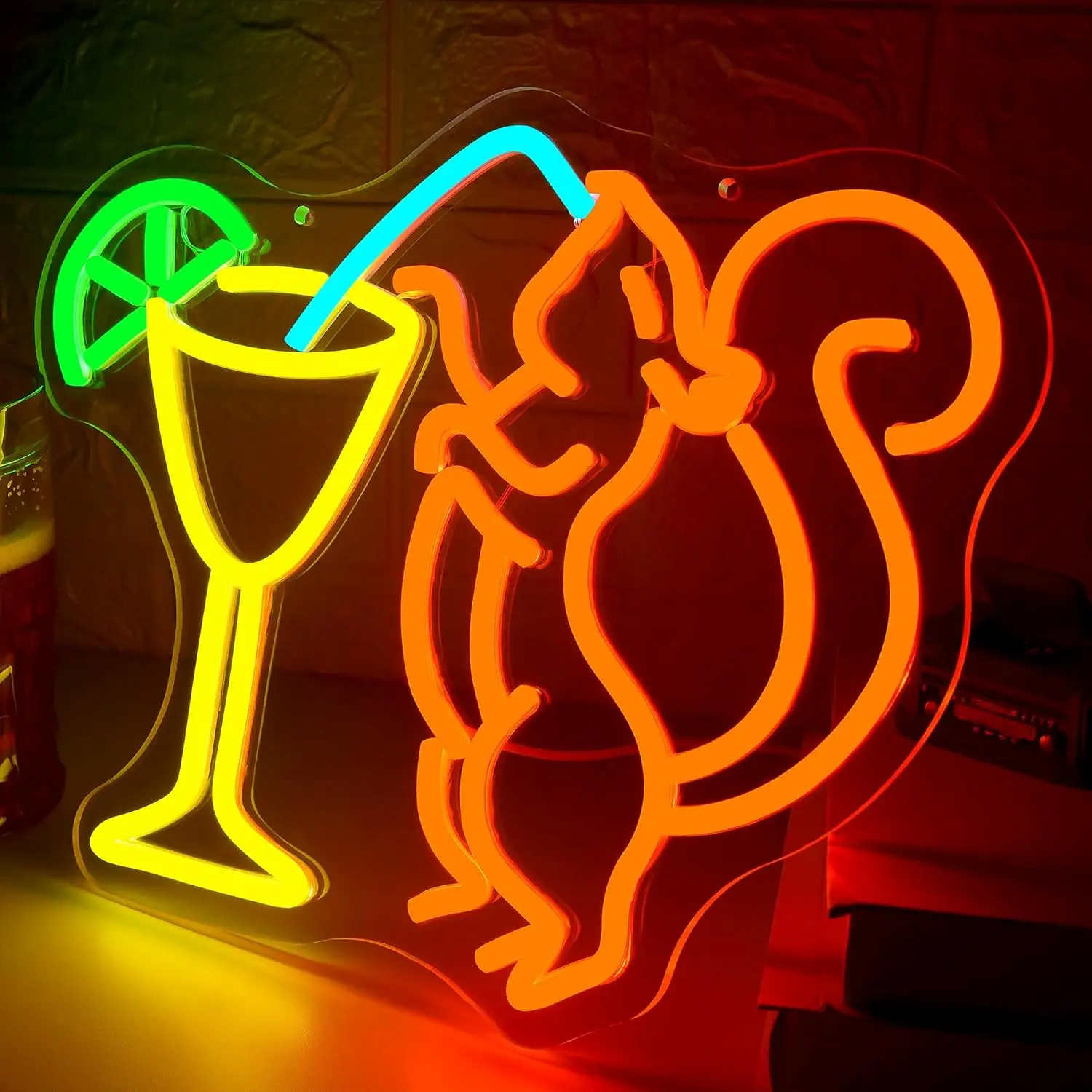 Eekhoorn Cocktail Neon Sign Dimbaar Eekhoorn Drink Light Up Sign Wall Decor voor Man Cave Bar Home Bierwinkel Slaapkamer Kerstmis B