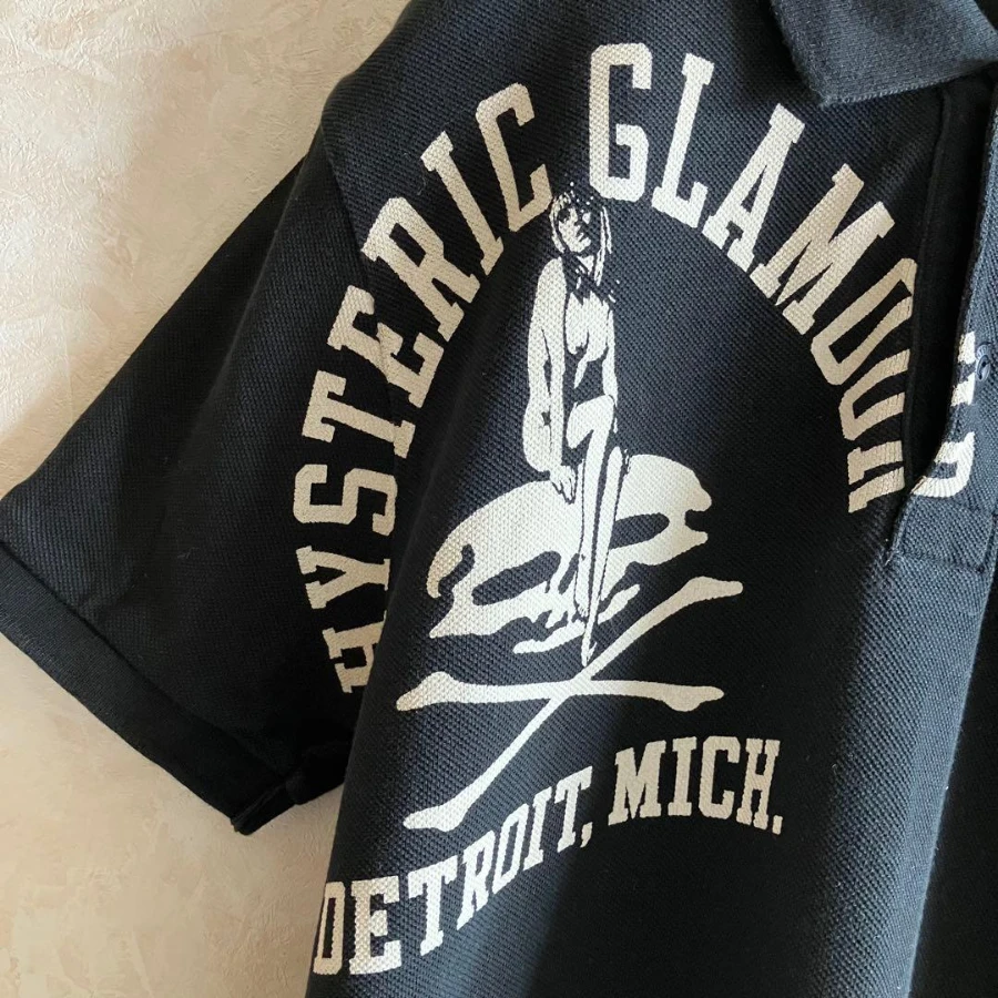 Hysteric Glamour „HYS GIRL“ Mehrfarbig Bedrucktes Poloshirt Schwarz Oversized Sommer Neu Damen Vintage Atmungsaktives T-Shirt Streetwear – Detail 7
