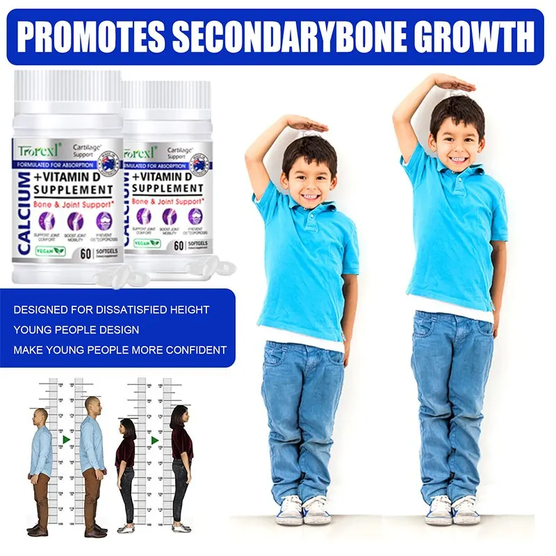 Natural Height Growth Maximizer for Kids, Teens, & Adults Vitamin D & Calcium Increase Peak Height Booster Bone Strength Pills