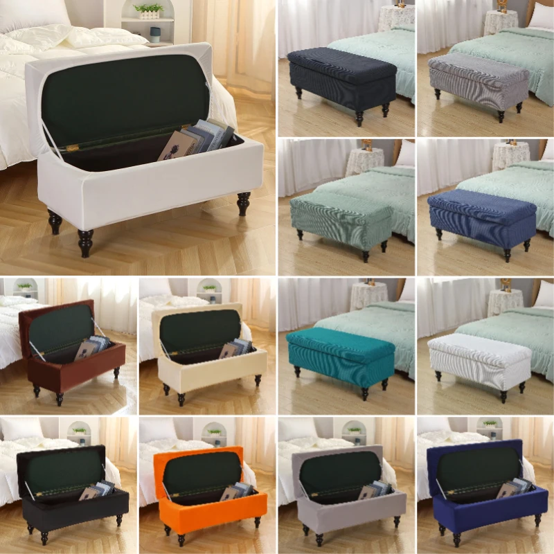 S/M/L Velvet Stretch Foot Stool Cover Rectangle Storage Ottoman Cover Anti-Dust Polar Fleece Footrest Seat Slipcovers Protector