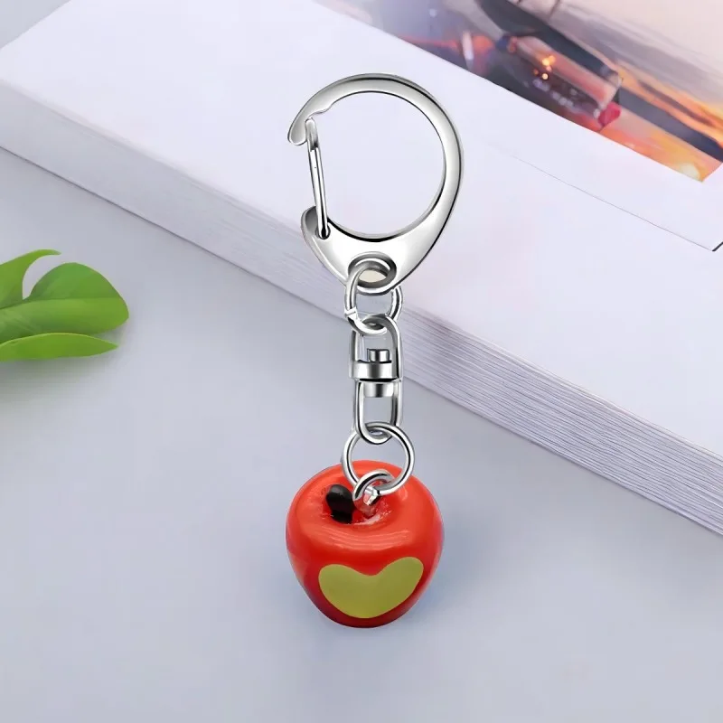 Creative Simulation Apple-Shaped Pendant Fruit Keychain Heart Resin Keyring Car  Backpack Decorations Jewelry Accessories Gift