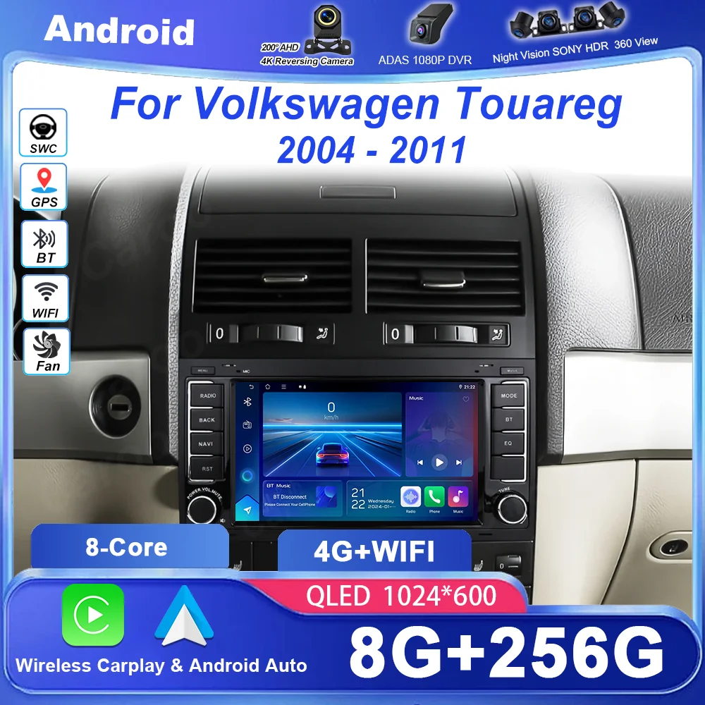 7'' Android 16 Car Radio Carplay Android Auto For Volkswagen Touareg 2004 - 2011 Naviagtion Player Audio WIFI NO 2 Din 4G DVD