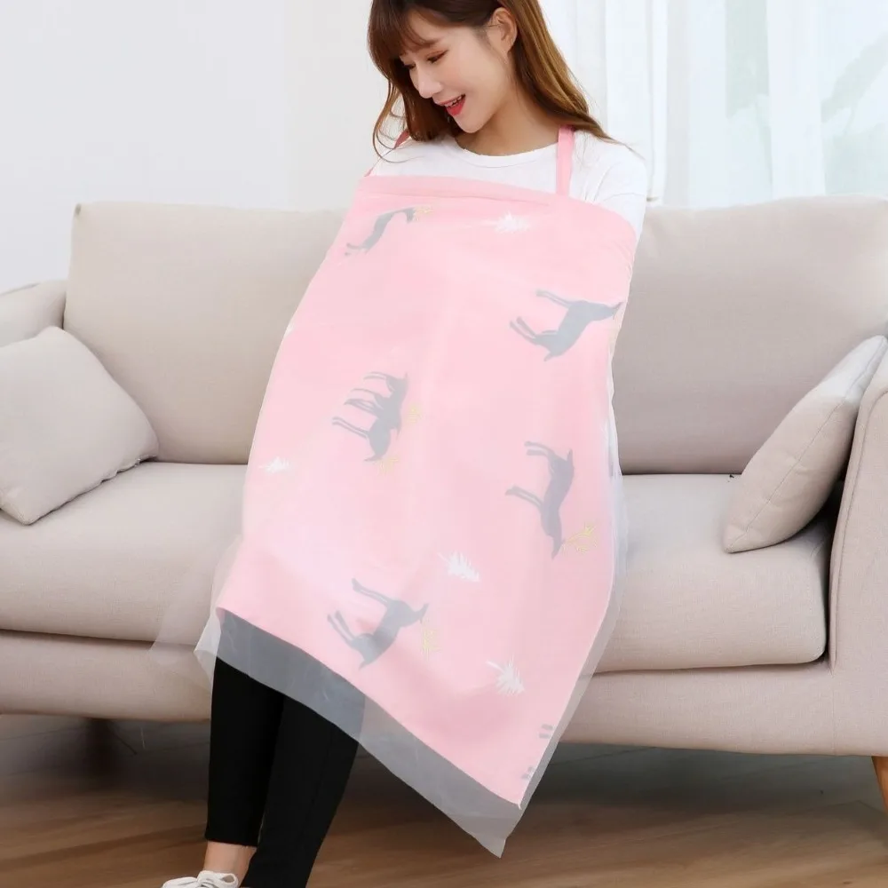 طباعة غطاء الرضاعة الطبيعية طبقة مزدوجة شبكة غطاء التمريض في الهواء الطلق الكرتون التمريض المئزر الطفل عربة بطانية