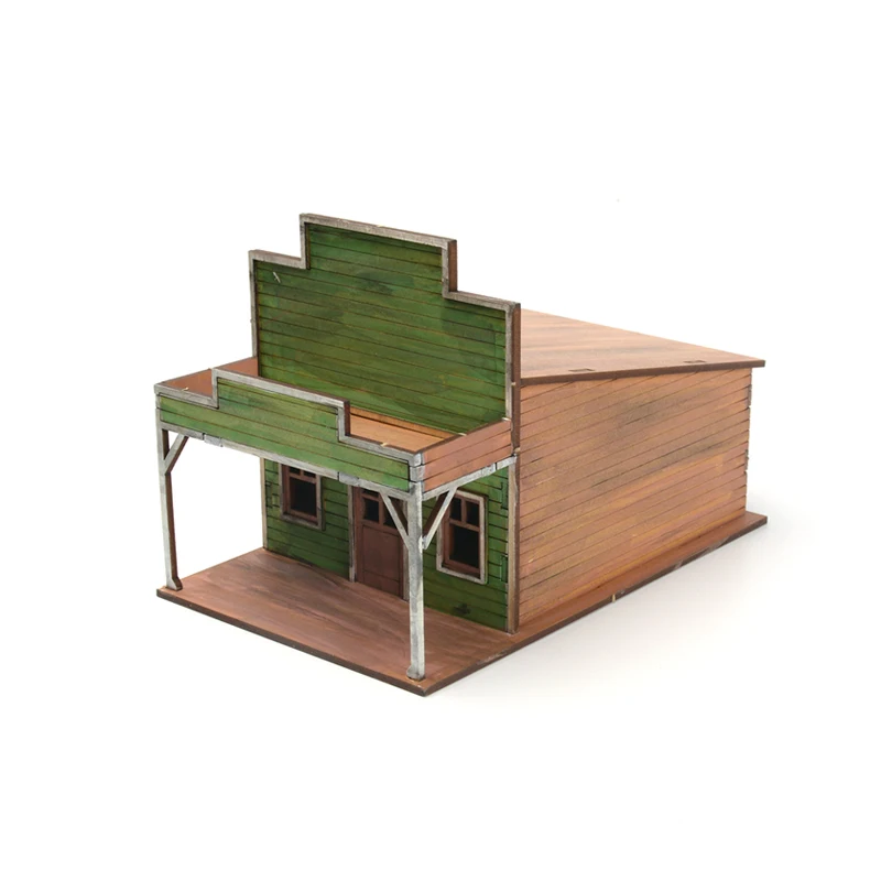 1/72 Schaal Western Town Houten Model Kit DIY-montage voor weergave en scènegebouw