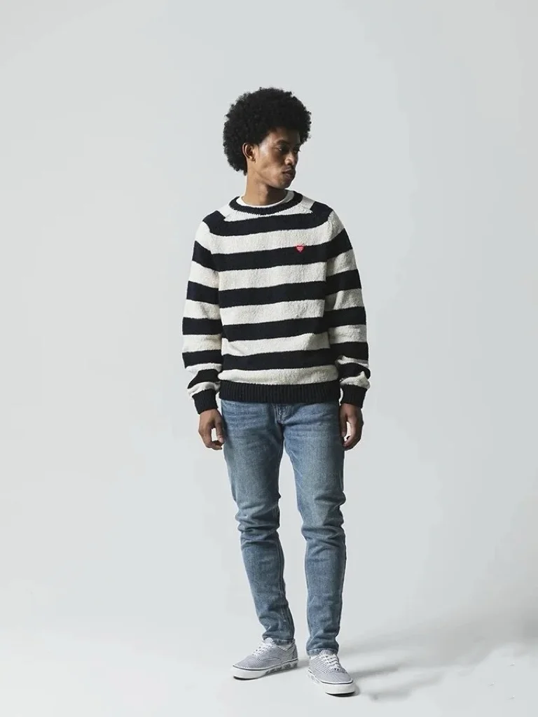 NIGO HUMANMADE love piccolo ricamo retrò a righe a maniche lunghe girocollo pullover maglione lavorato a maglia coppie da uomo e da donna