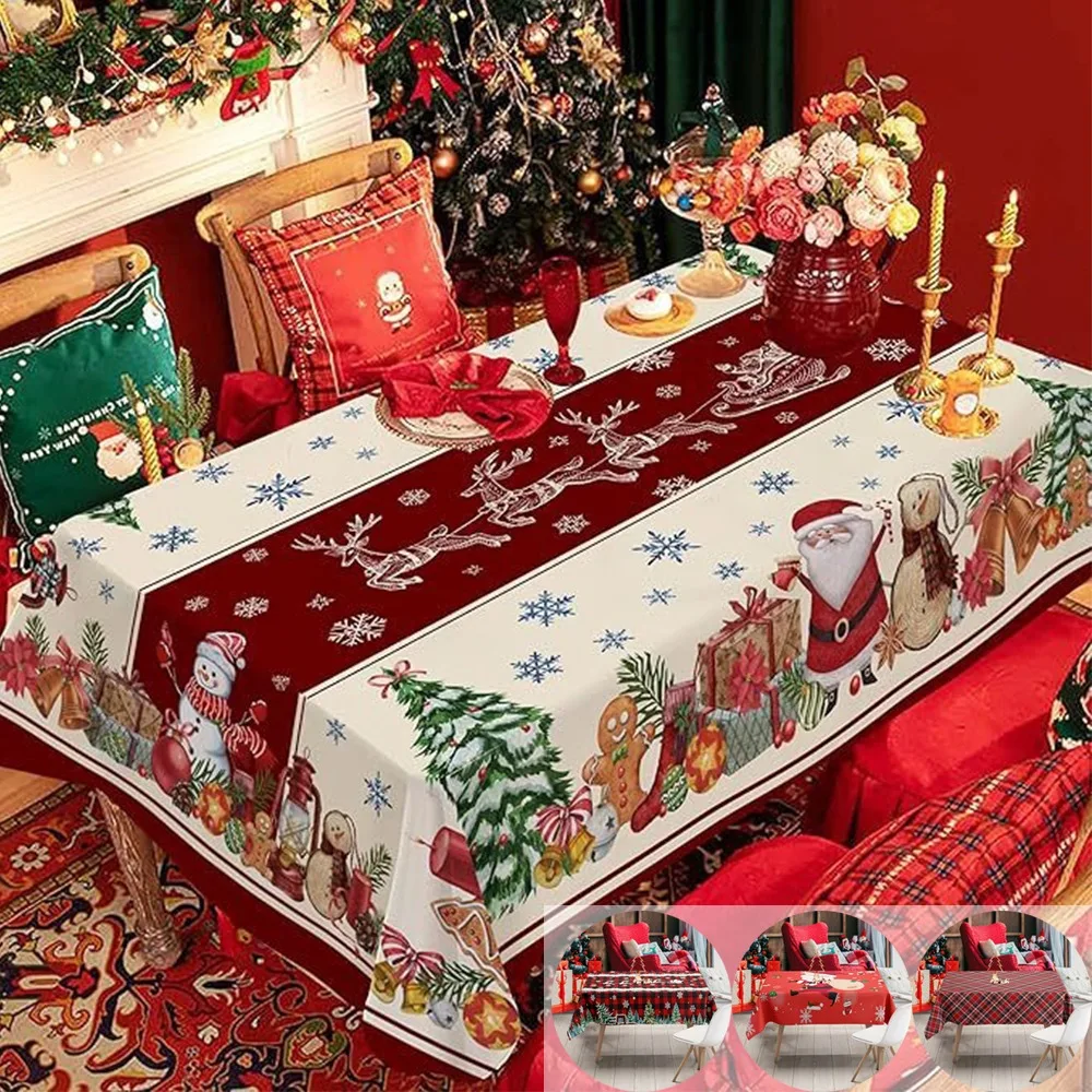 Christmas Tablecloth Santa Claus Pattern Rectangular Tablecloth Christmas Tablecloth Farmhouse Table Waterproof Dirt Repellent