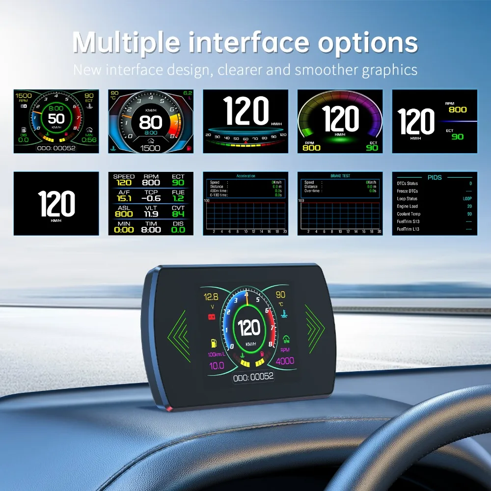 2026 New P12 OBD2 HUD Car Head Up Display Dual Chip EUOBD LCD Dashboard Speed RPM Water Temp Fuel Auto Digital Instrument Gauge